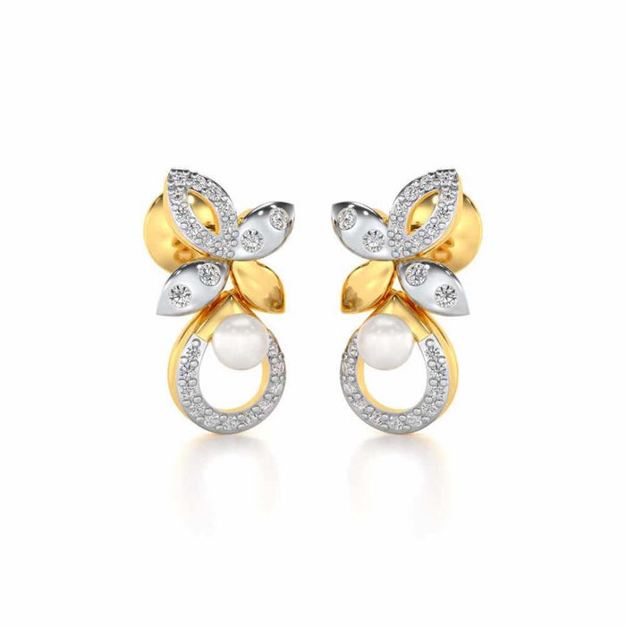 Plant Drop Silver Pearl Earrings - Yellow Gold - Image 1