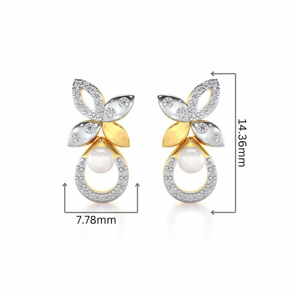 Plant Drop Silver Pearl Earrings - Yellow Gold - Image 2