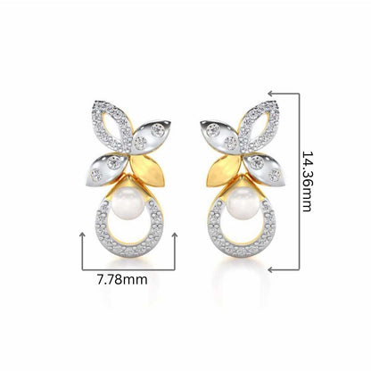 Plant Drop Silver Pearl Earrings - Yellow Gold - Image 2