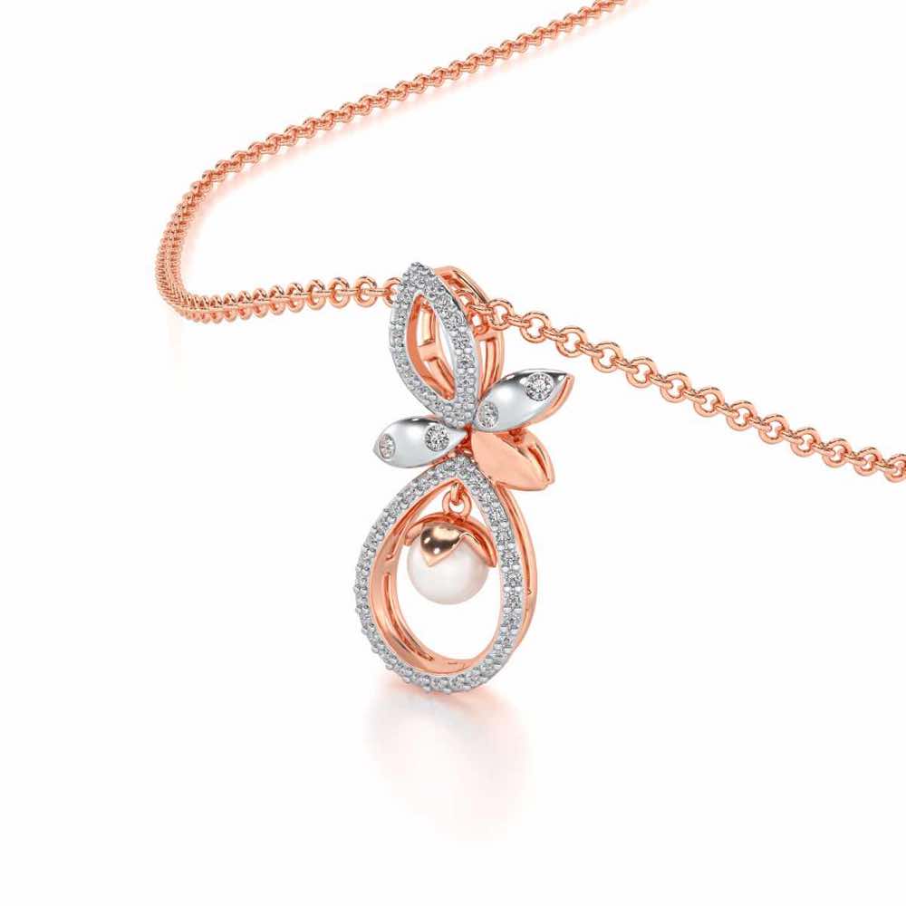 Plant Drop Silver Pearl Pendant - Rose Gold - Image 1