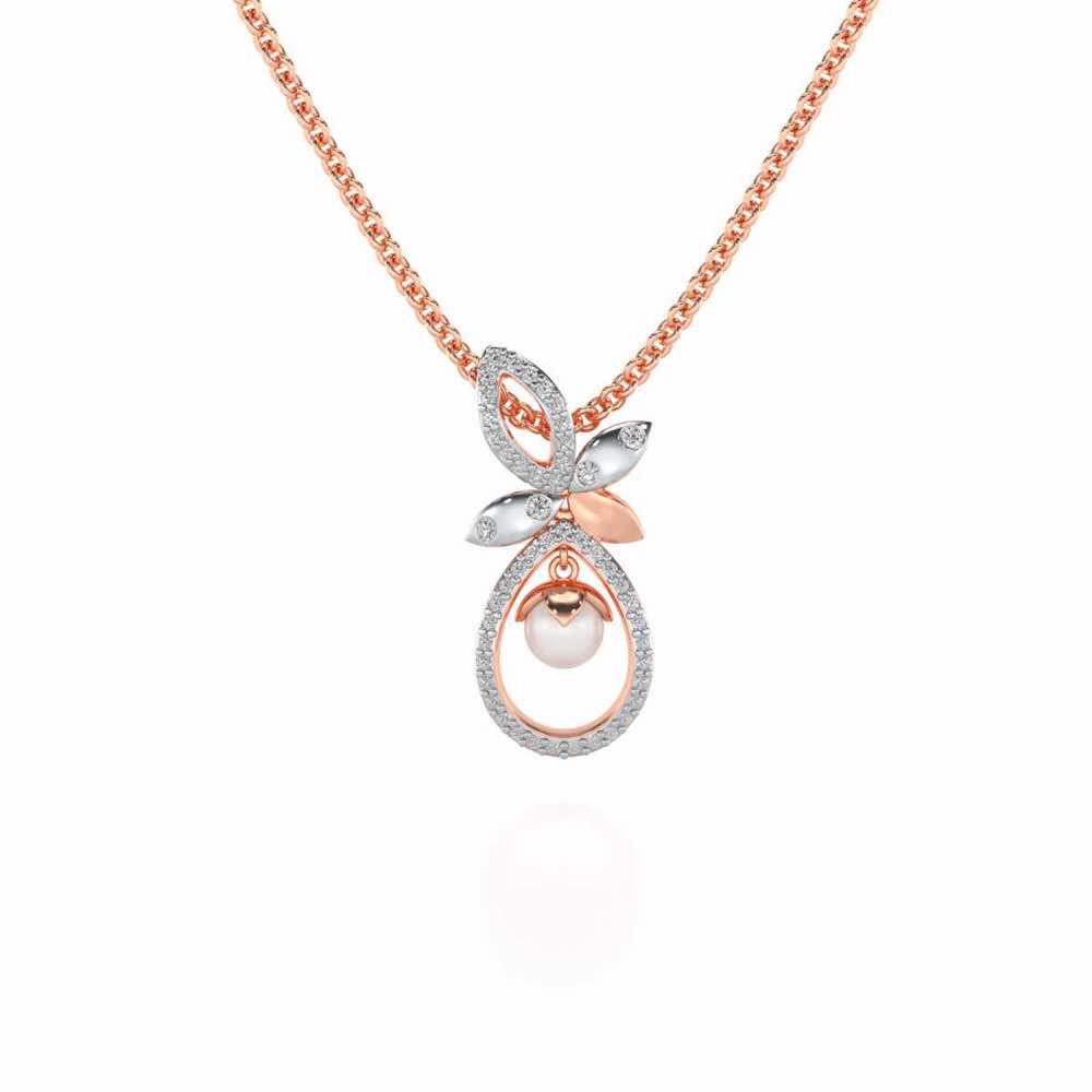 Plant Drop Silver Pearl Pendant - Rose Gold - Image 2