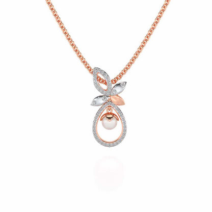 Plant Drop Silver Pearl Pendant - Rose Gold - Image 2