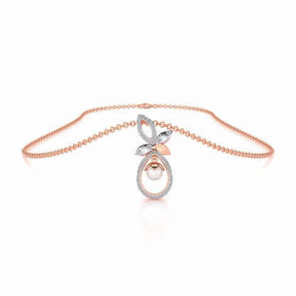 Plant Drop Silver Pearl Pendant - Rose Gold - Image 3