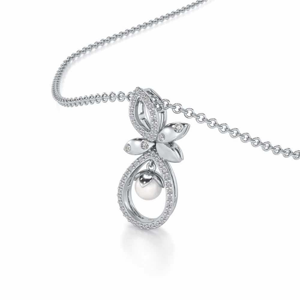 Plant Drop Silver Pearl Pendant - White Gold - Image 1