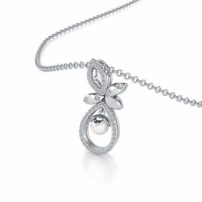 Plant Drop Silver Pearl Pendant - White Gold - Image 1