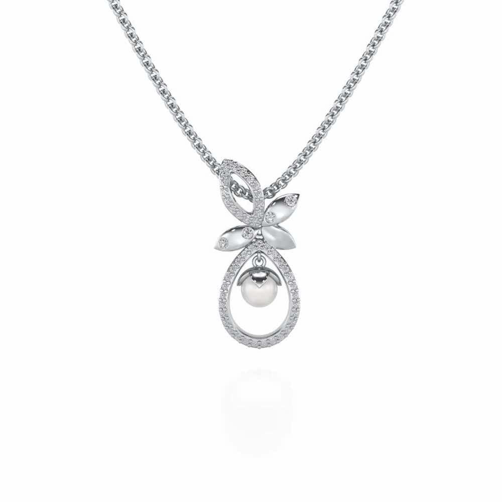 Plant Drop Silver Pearl Pendant - White Gold - Image 2