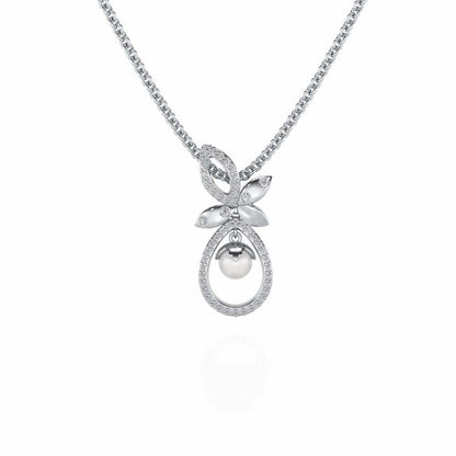 Plant Drop Silver Pearl Pendant - White Gold - Image 2