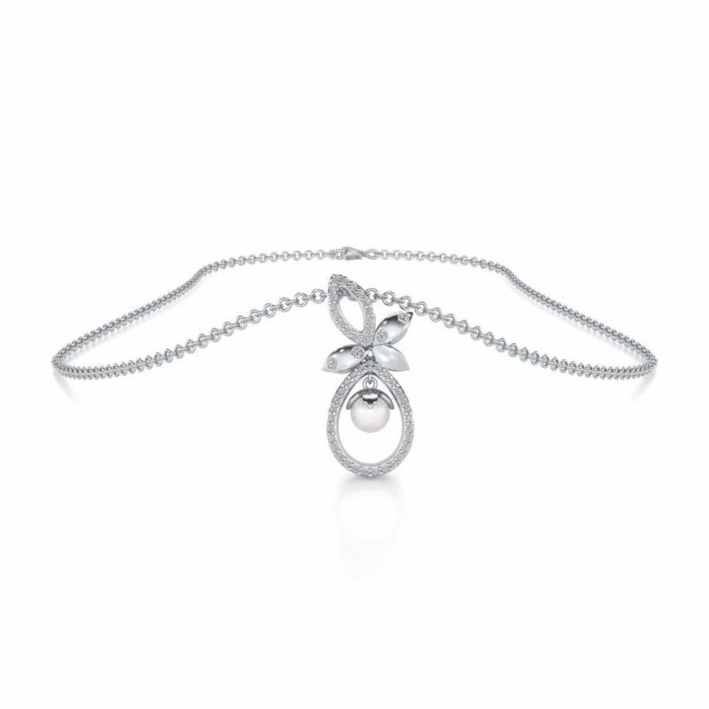 Plant Drop Silver Pearl Pendant - White Gold - Image 3