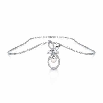 Plant Drop Silver Pearl Pendant - White Gold - Image 3