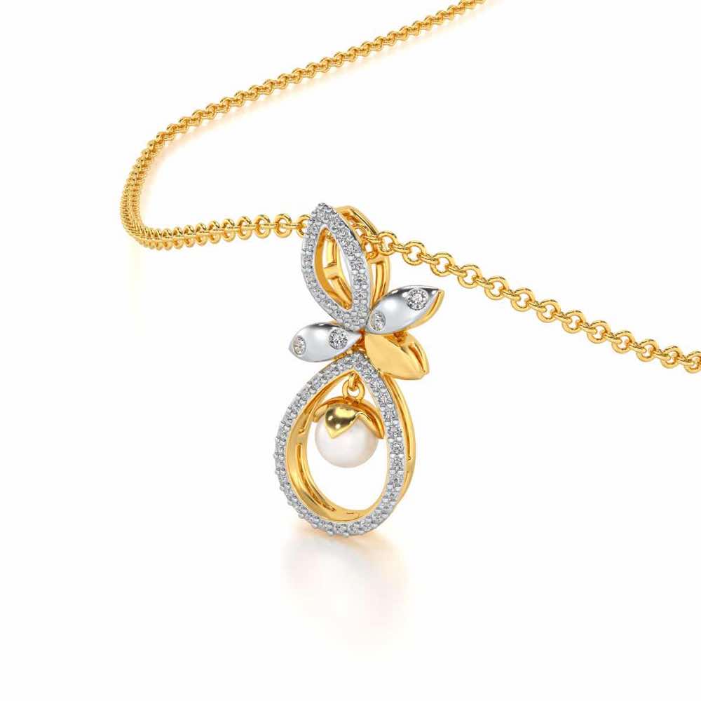 Plant Drop Silver Pearl Pendant - Yellow Gold - Image 1