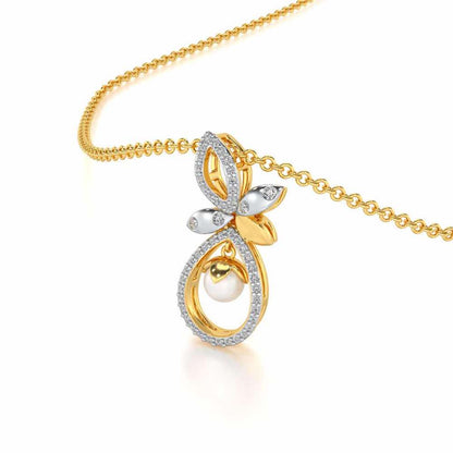 Plant Drop Silver Pearl Pendant - Yellow Gold - Image 1