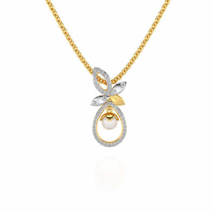 Plant Drop Silver Pearl Pendant - Yellow Gold - Image 2
