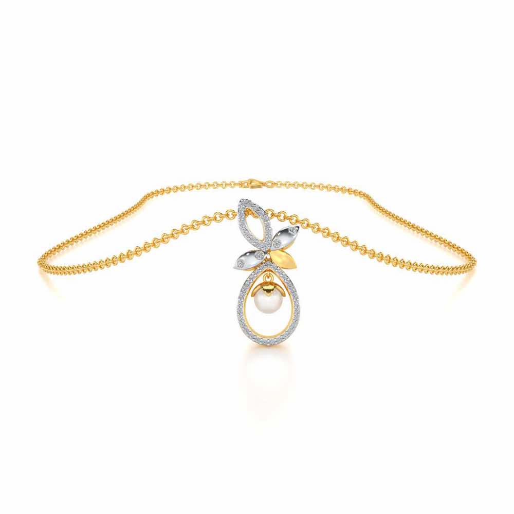 Plant Drop Silver Pearl Pendant - Yellow Gold - Image 3