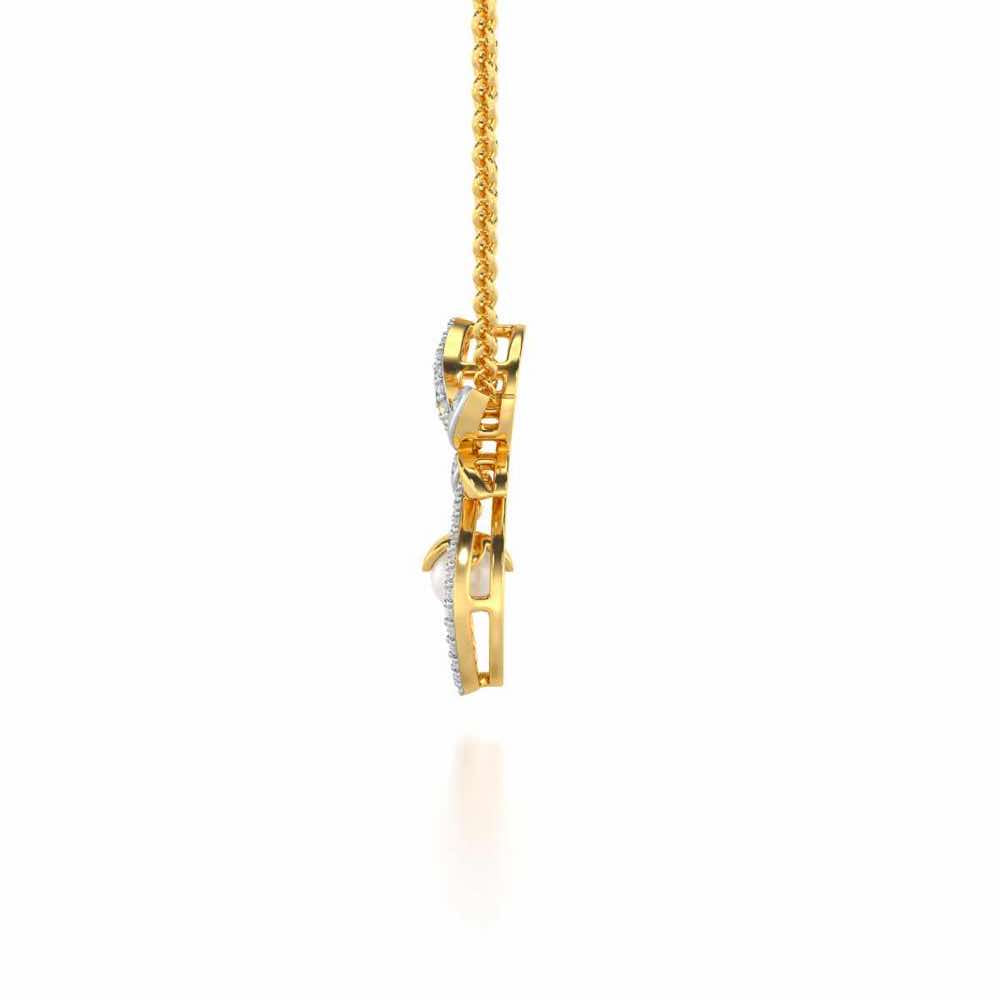 Plant Drop Silver Pearl Pendant - Yellow Gold - Image 4