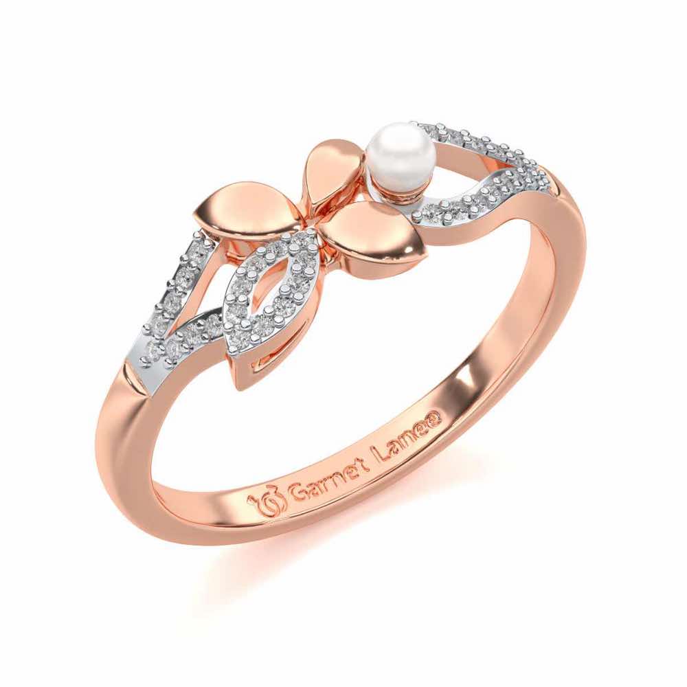Plant Drop Silver Pearl Ring - Rose Gold - Image 1