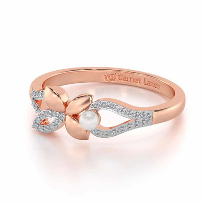 Plant Drop Silver Pearl Ring - Rose Gold - Image 2