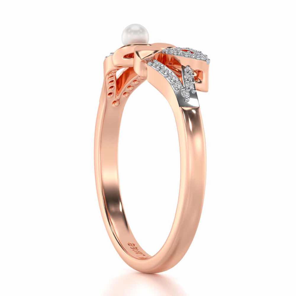 Plant Drop Silver Pearl Ring - Rose Gold - Image 3
