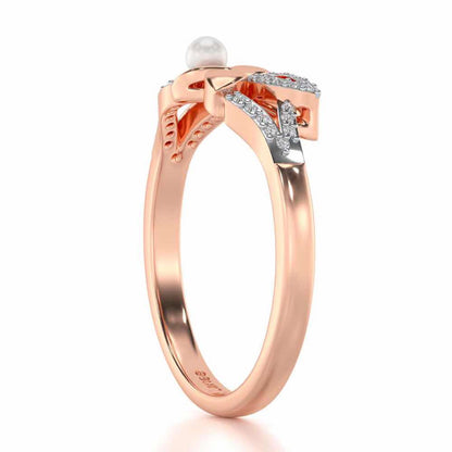 Plant Drop Silver Pearl Ring - Rose Gold - Image 3