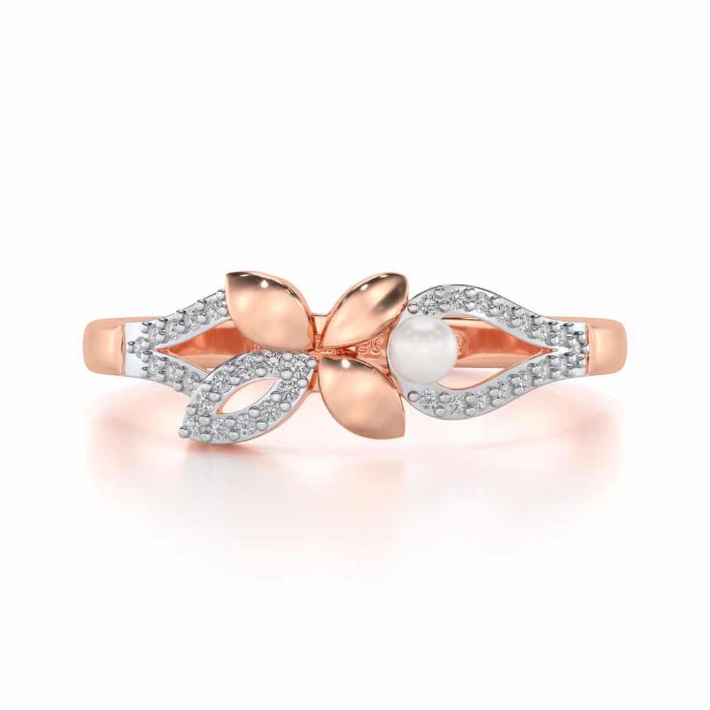 Plant Drop Silver Pearl Ring - Rose Gold - Image 4