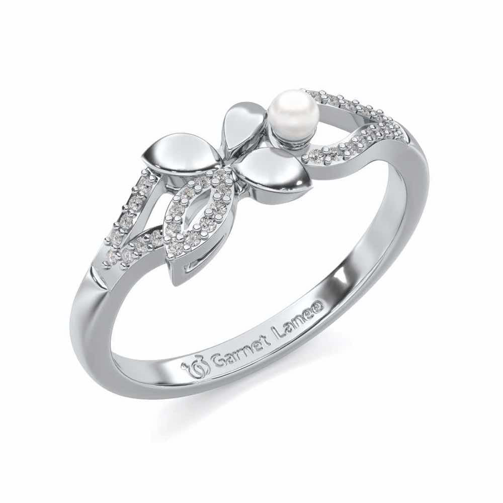 Plant Drop Silver Pearl Ring - White Gold - Image 1