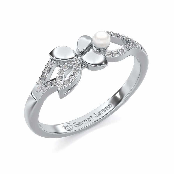Plant Drop Silver Pearl Ring - White Gold - Image 1