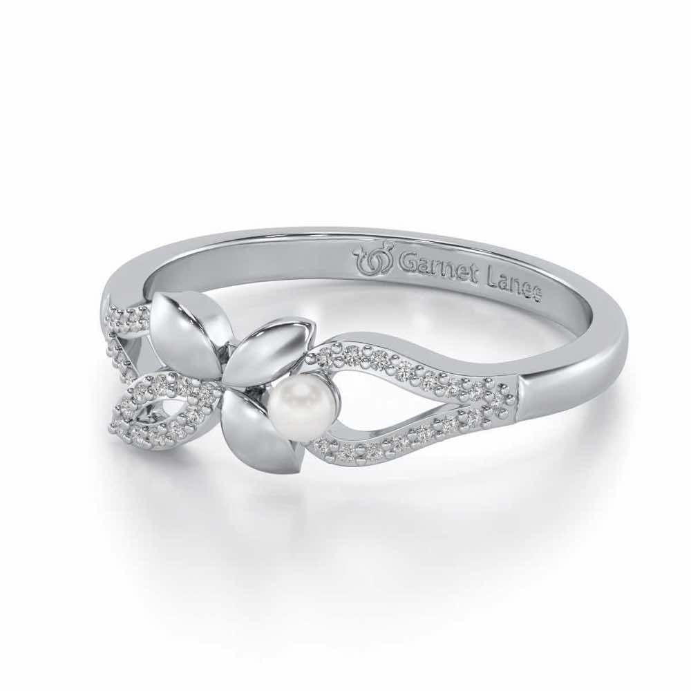 Plant Drop Silver Pearl Ring - White Gold - Image 2