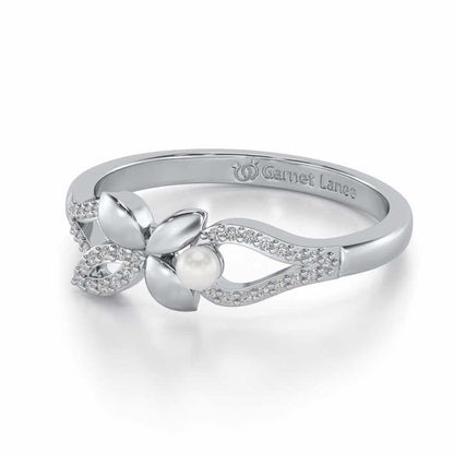 Plant Drop Silver Pearl Ring - White Gold - Image 2
