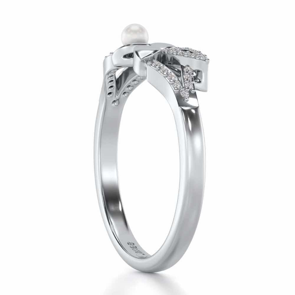 Plant Drop Silver Pearl Ring - White Gold - Image 3
