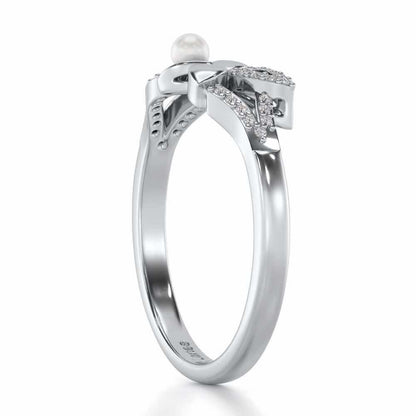 Plant Drop Silver Pearl Ring - White Gold - Image 3