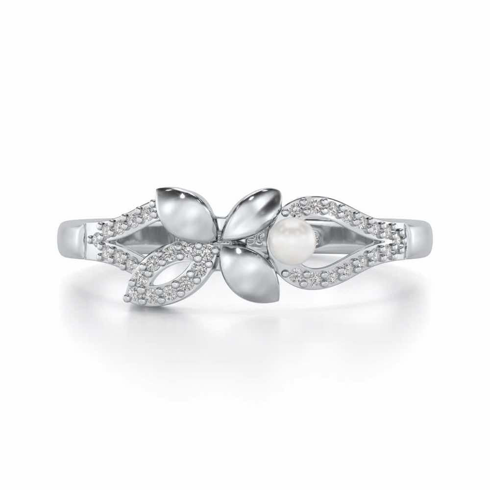 Plant Drop Silver Pearl Ring - White Gold - Image 4
