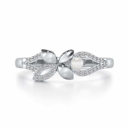 Plant Drop Silver Pearl Ring - White Gold - Image 4