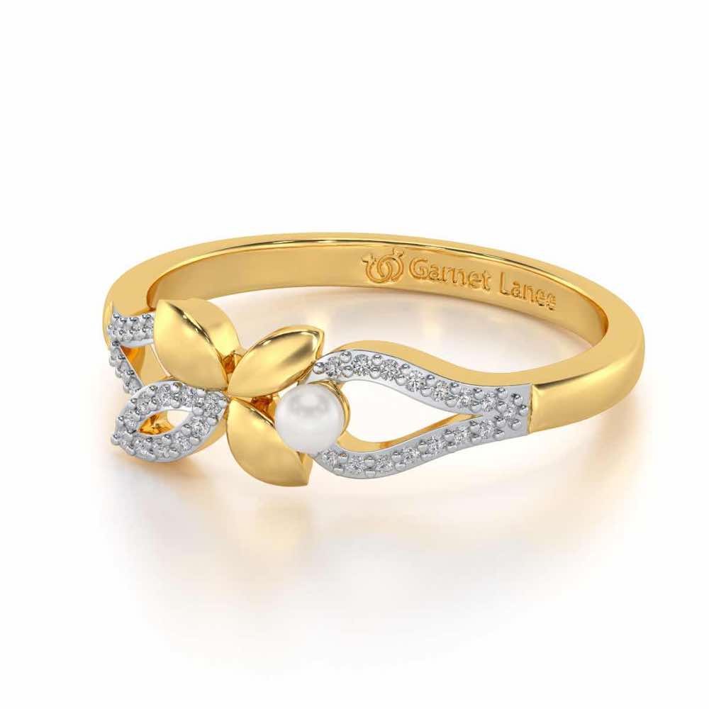 Plant Drop Silver Pearl Ring - Yellow Gold - Image 2