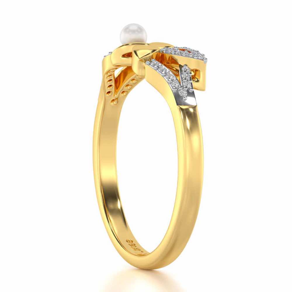 Plant Drop Silver Pearl Ring - Yellow Gold - Image 3