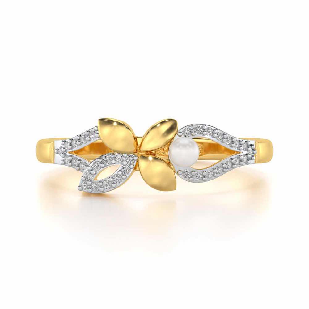 Plant Drop Silver Pearl Ring - Yellow Gold - Image 4