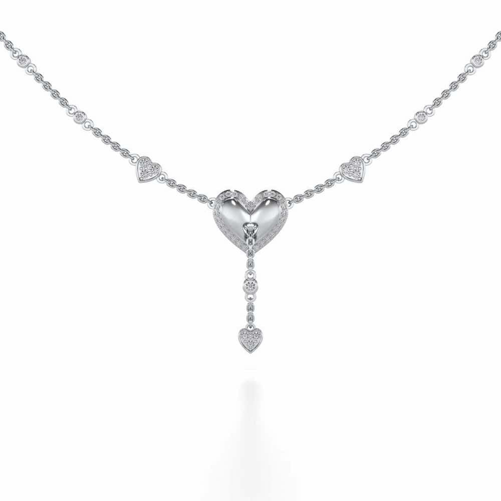 Plush Heart Silver Necklace - White Gold - Image 1