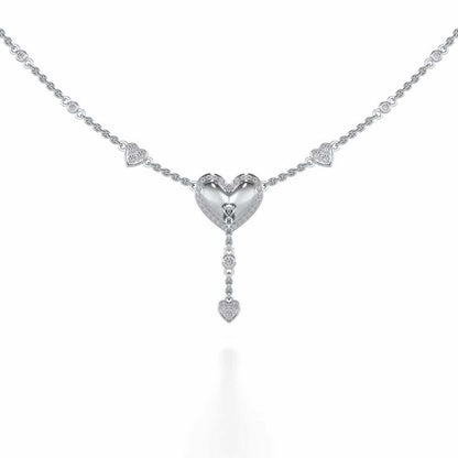 Plush Heart Silver Necklace - White Gold - Image 1