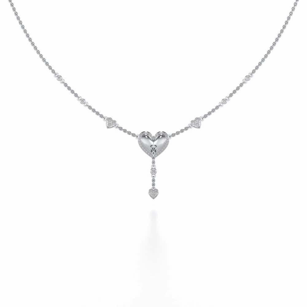 Plush Heart Silver Necklace - White Gold - Image 2