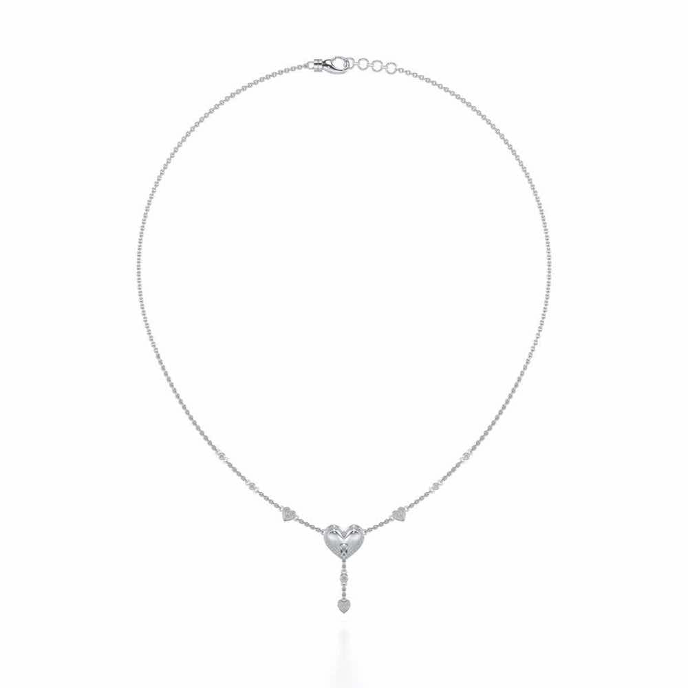 Plush Heart Silver Necklace - White Gold - Image 3