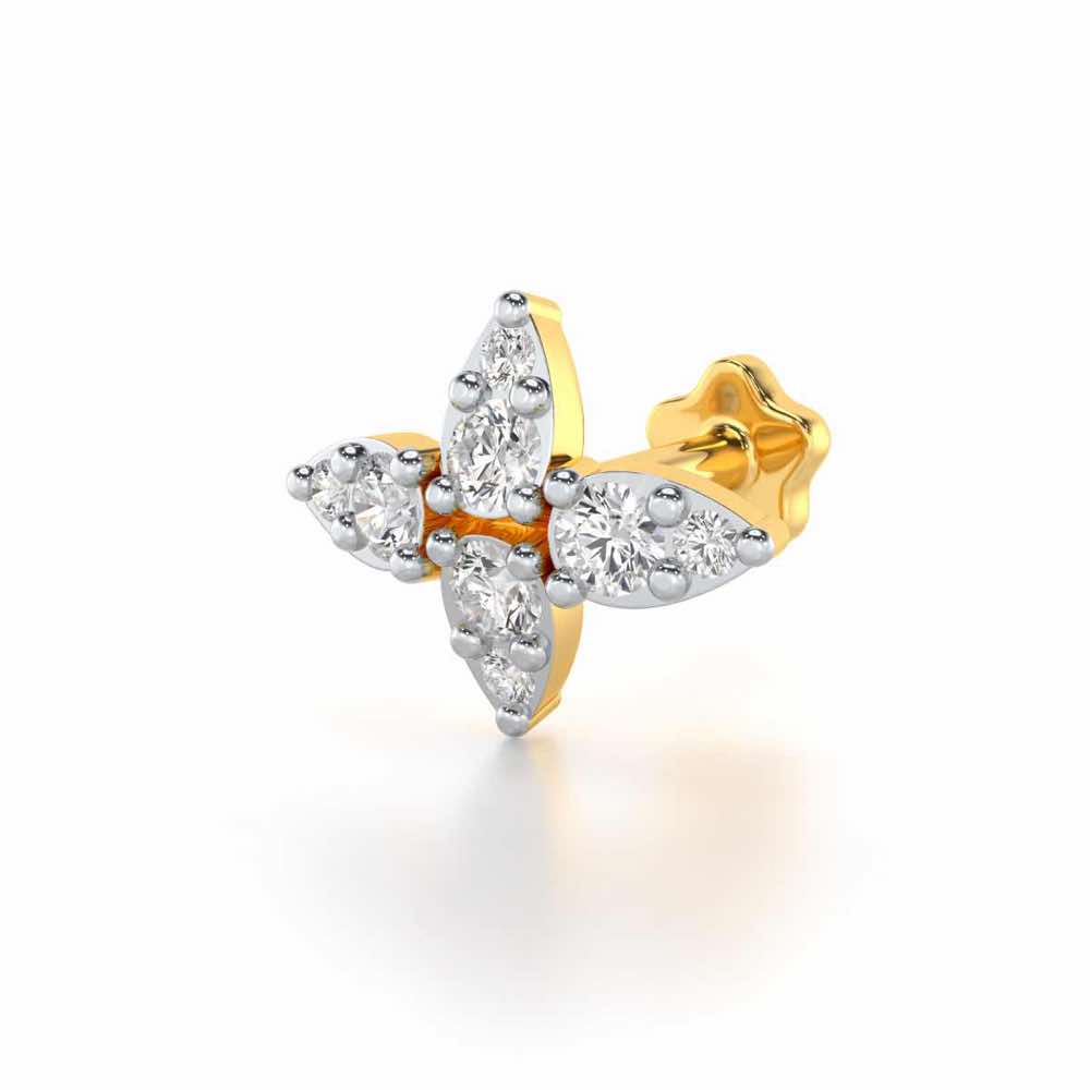 Point Flora Silver Nosepin - Yellow Gold - Image 2