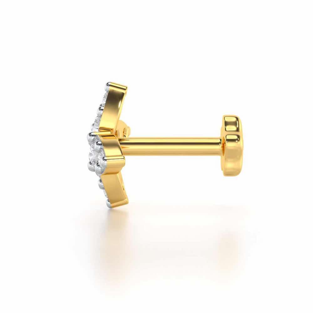 Point Flora Silver Nosepin - Yellow Gold - Image 3