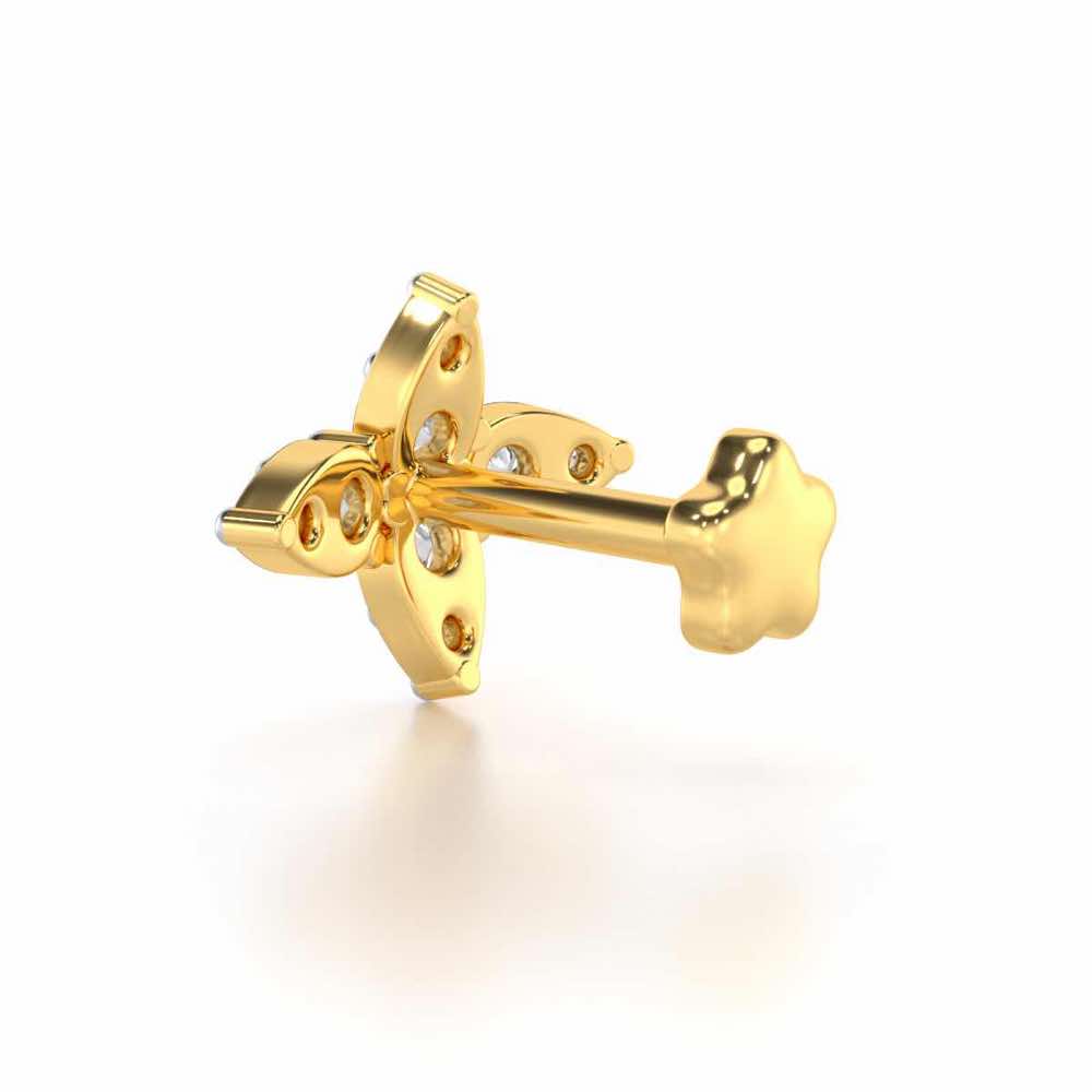 Point Flora Silver Nosepin - Yellow Gold - Image 4