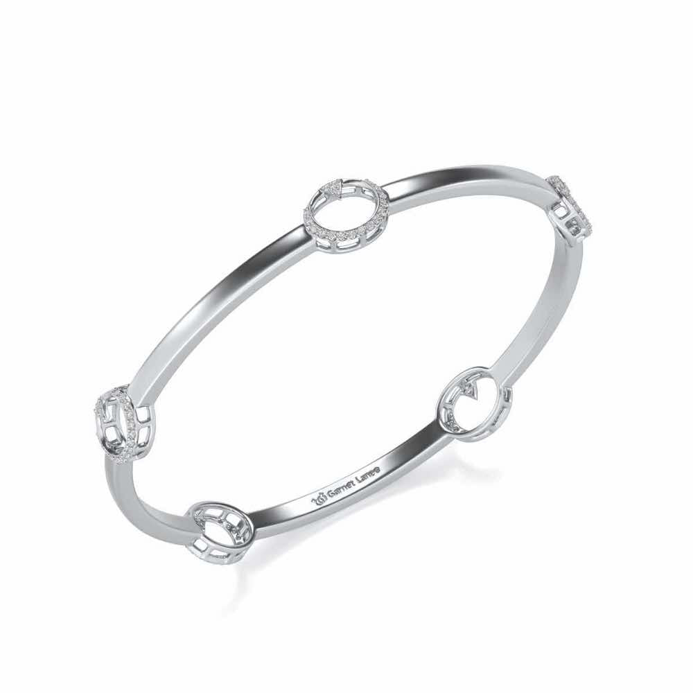 Point Oval Silver Bangles - White Gold - Image 1