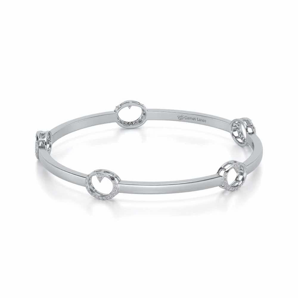 Point Oval Silver Bangles - White Gold - Image 2