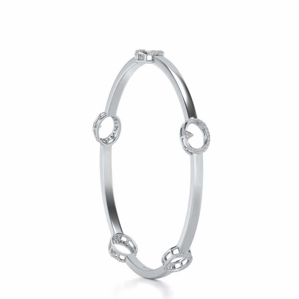 Point Oval Silver Bangles - White Gold - Image 3