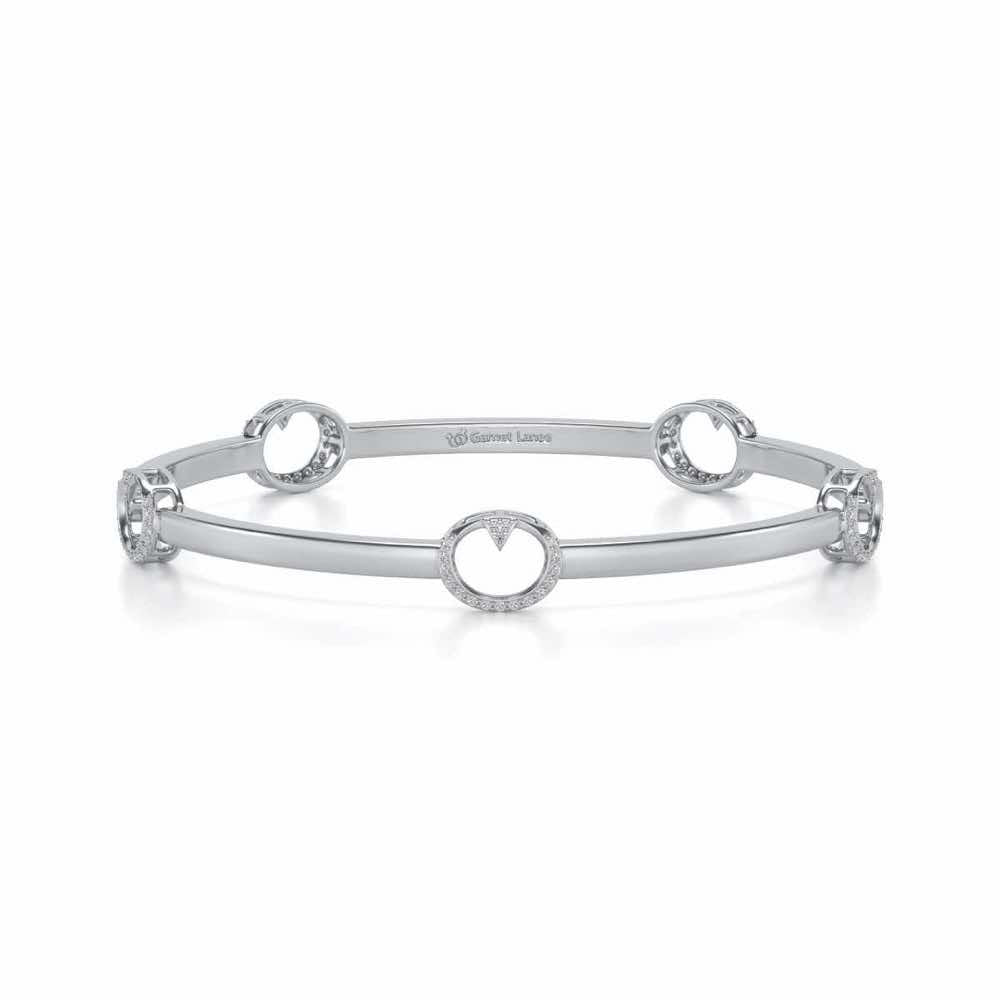 Point Oval Silver Bangles - White Gold - Image 5