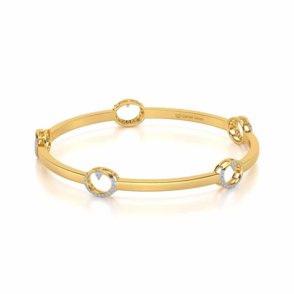 Point Oval Silver Bangles - Yellow Gold - Image 2