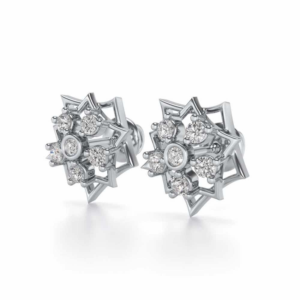 Pointed Star Silver Earrings - White Gold - Image 3