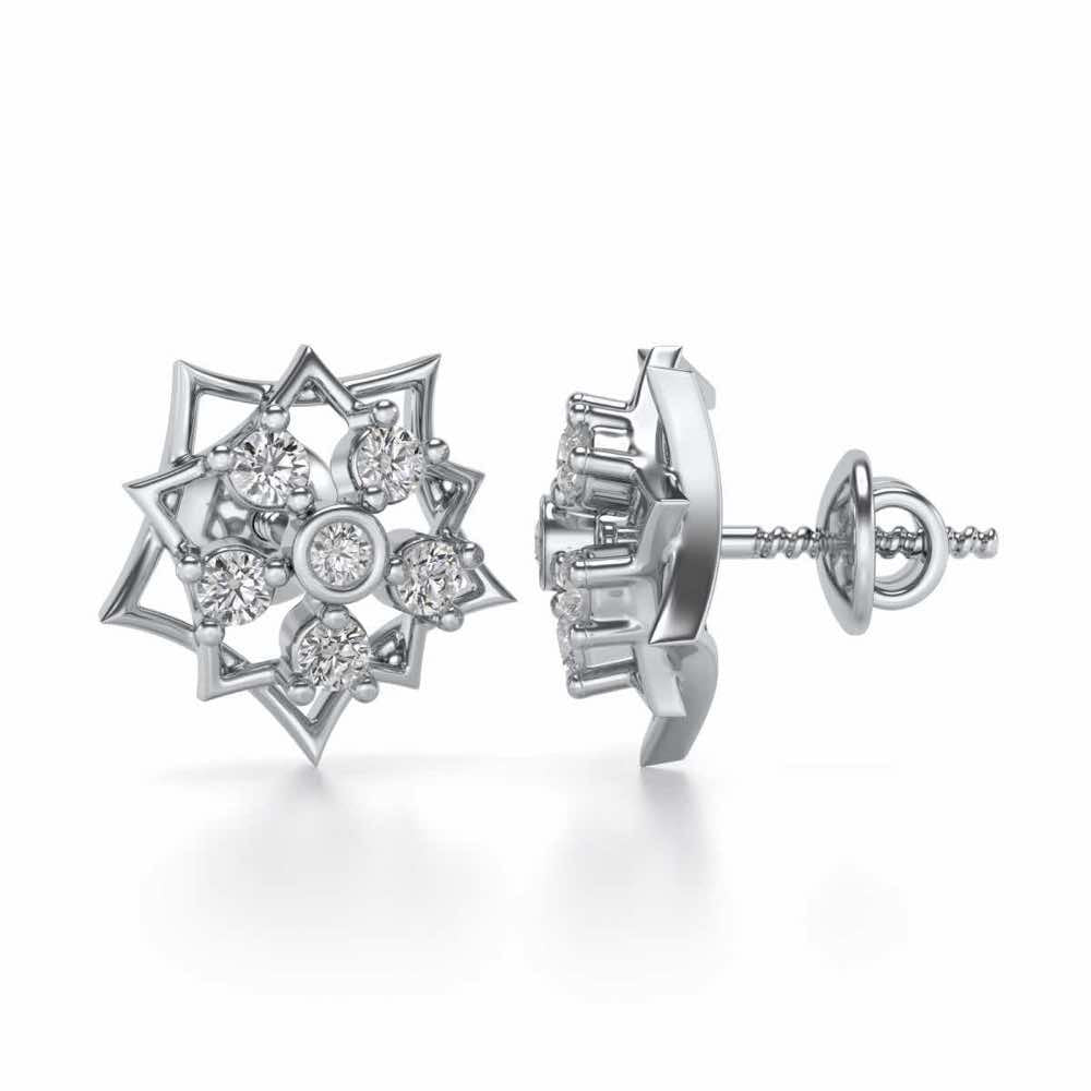 Pointed Star Silver Earrings - White Gold - Image 4