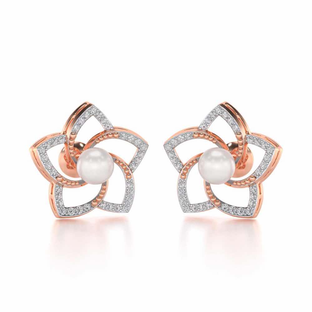 Pole Star Silver Pearl Earrings - Rose Gold - Image 1