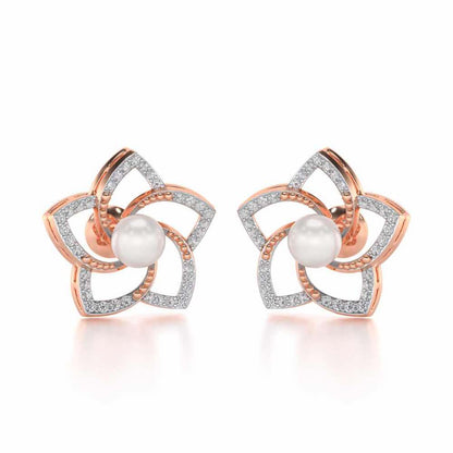 Pole Star Silver Pearl Earrings - Rose Gold - Image 1